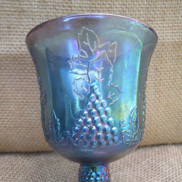 Vintage Indiana Glass Blue Carnival Grapes Goblet - Picture 7 of 16